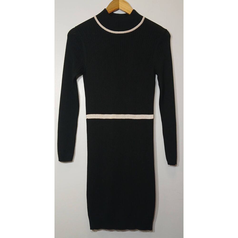Une heures 100%  silk sweater dress ribbed mockneck all 4 seasons black